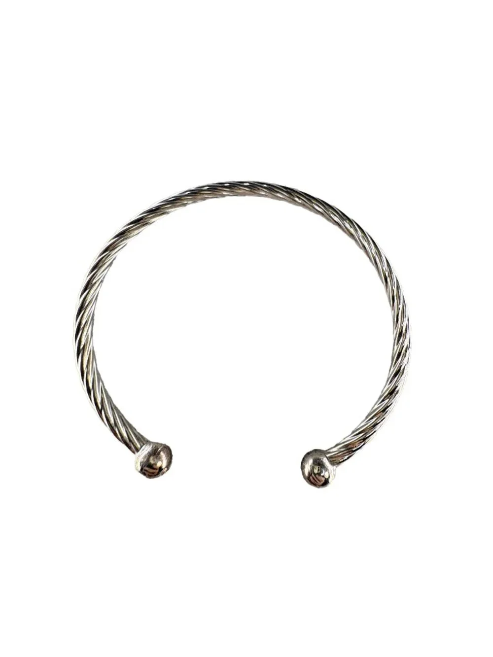 925 Sterling Silver Twisted Cable Wire Open Cuff Bangle Bracelet 52mm 4.62g